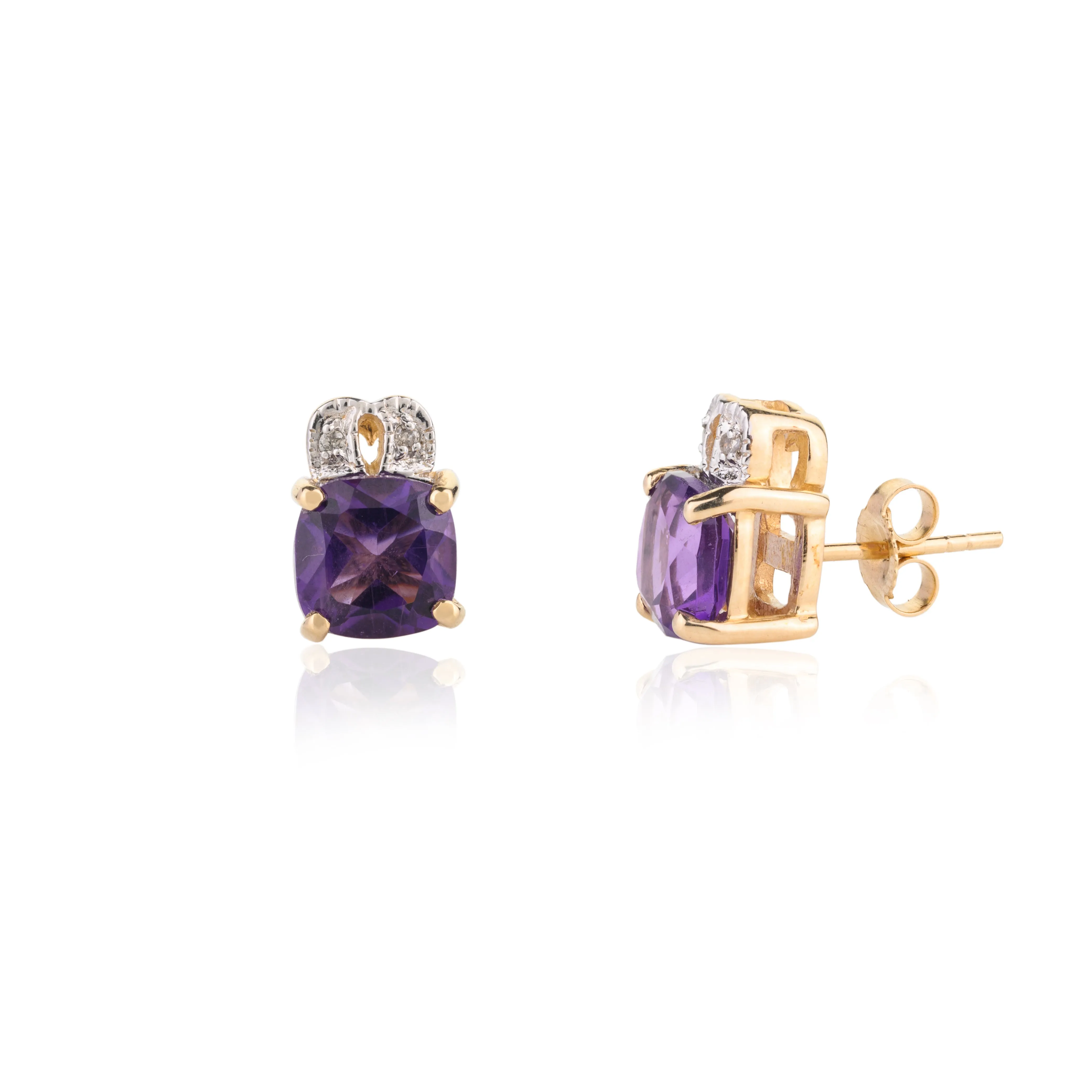 14K Gold Amethyst Stud Earrings