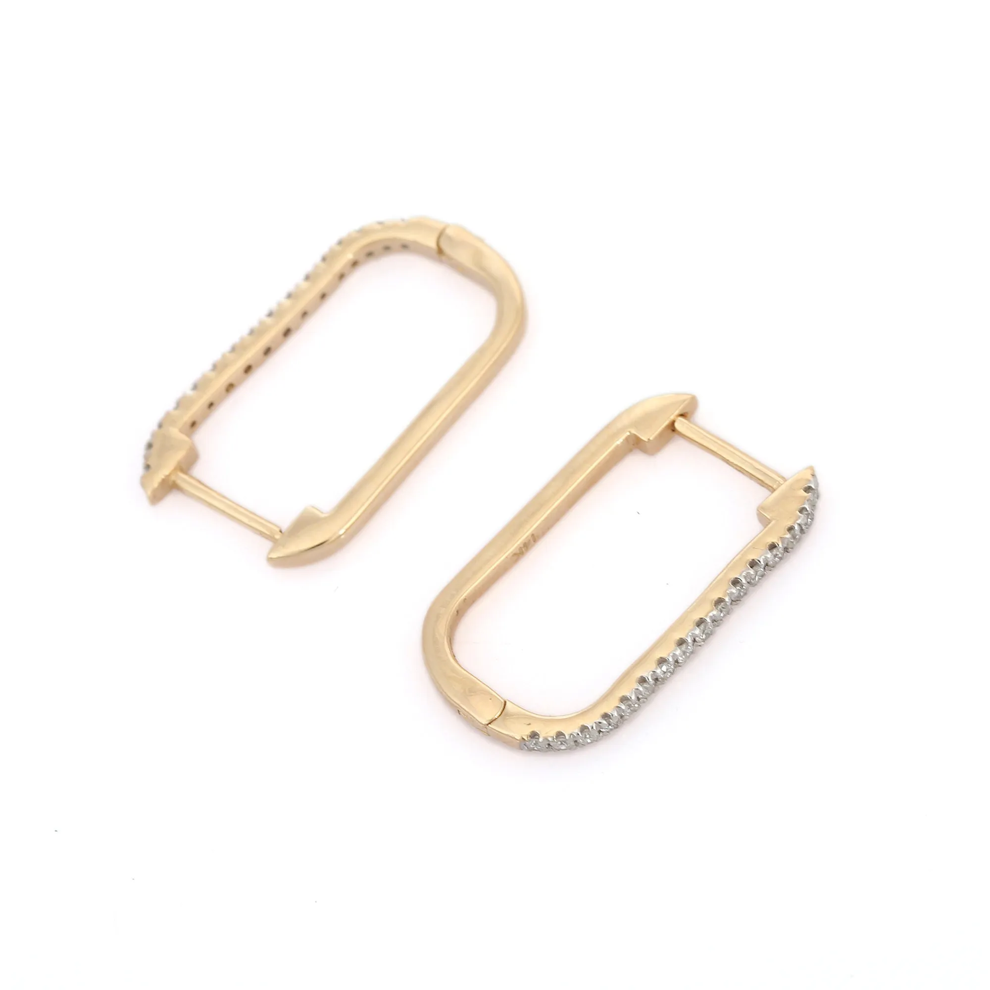 14K Gold Designer Diamond Hoop Earrings