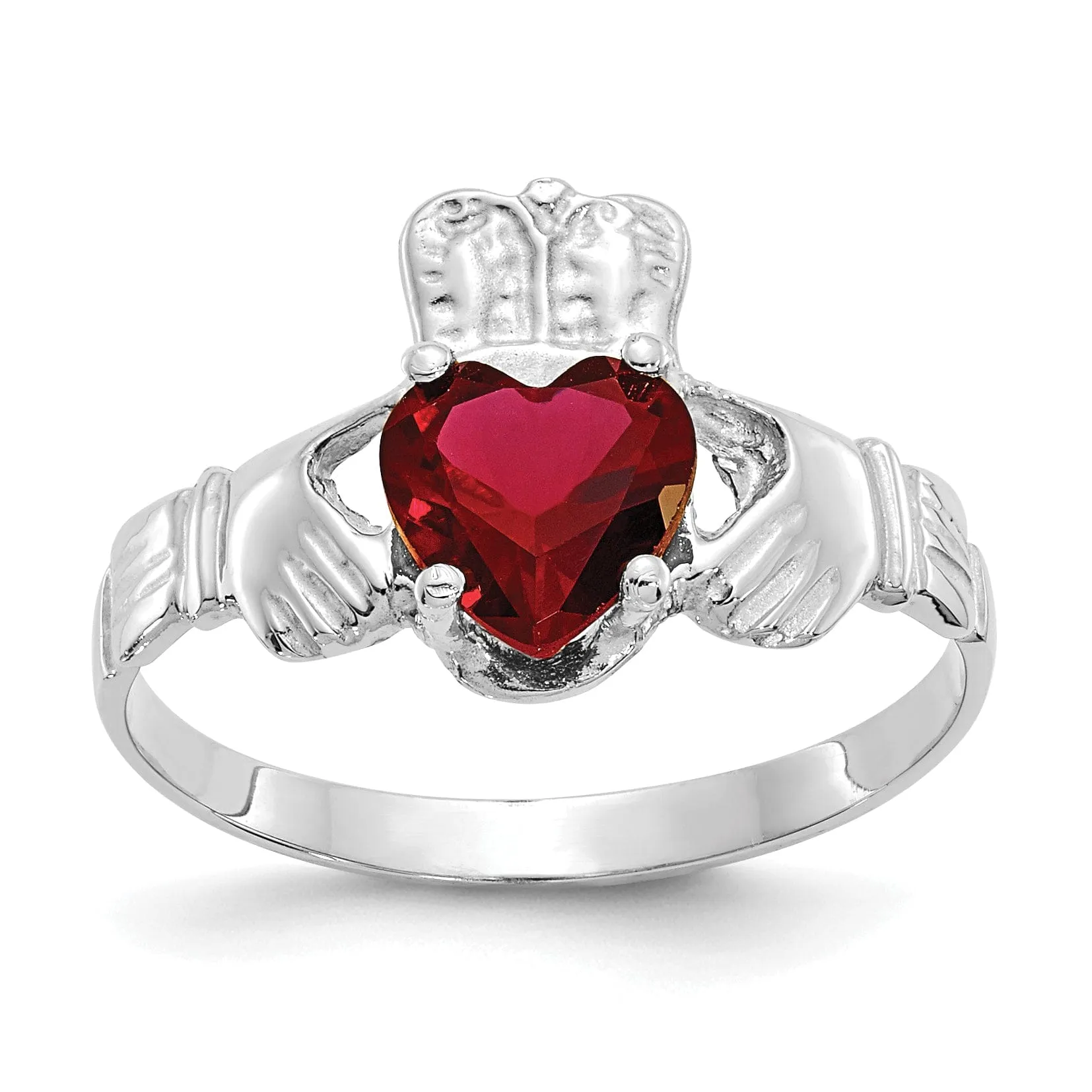 14k White Gold January Birthstone Claddagh Ring