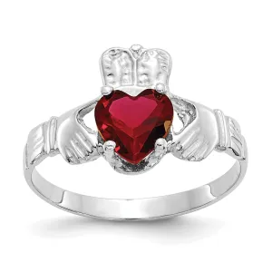 14k White Gold January Birthstone Claddagh Ring