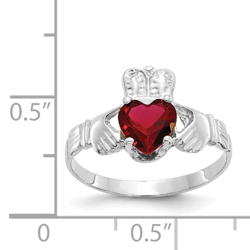 14k White Gold January Birthstone Claddagh Ring