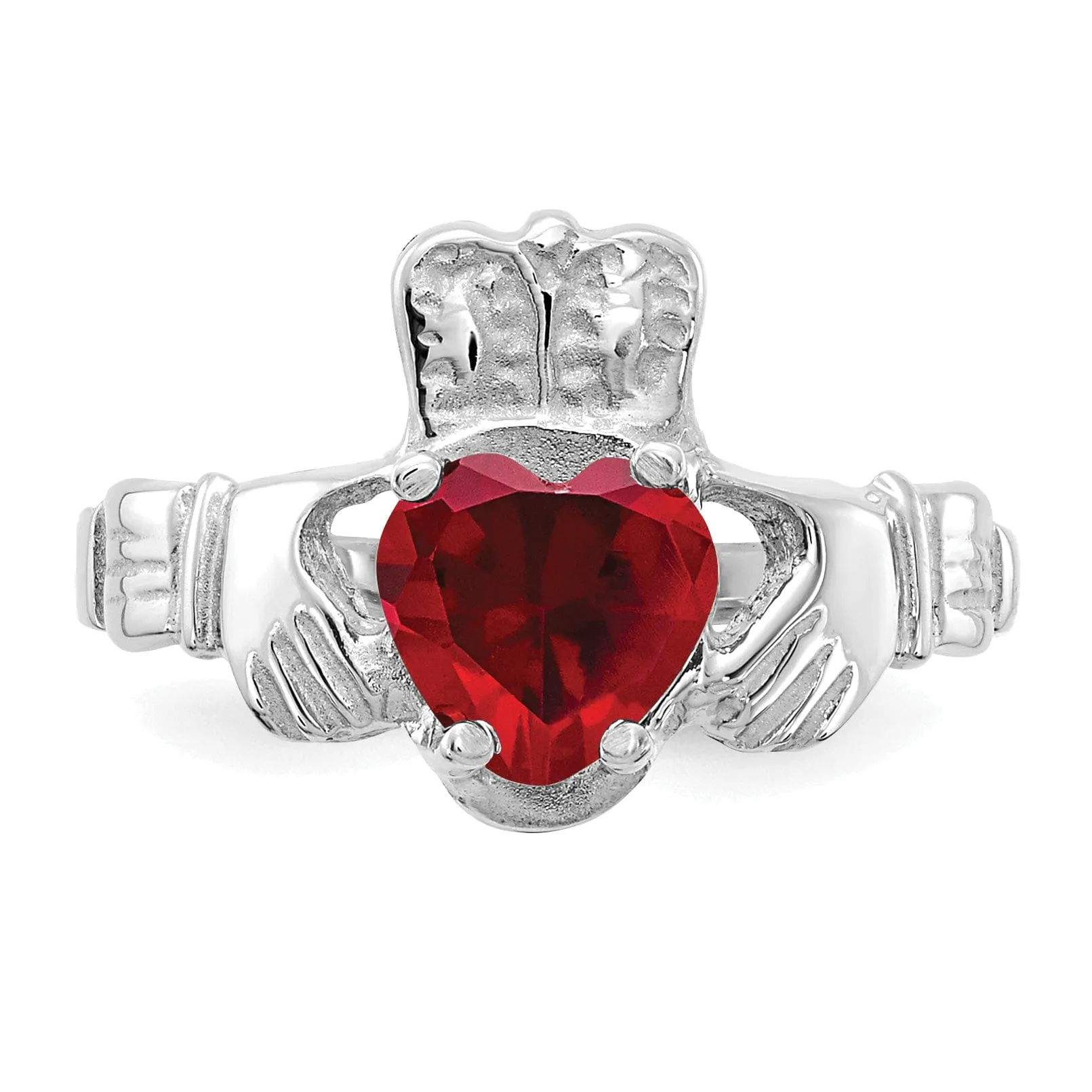 14k White Gold January Birthstone Claddagh Ring