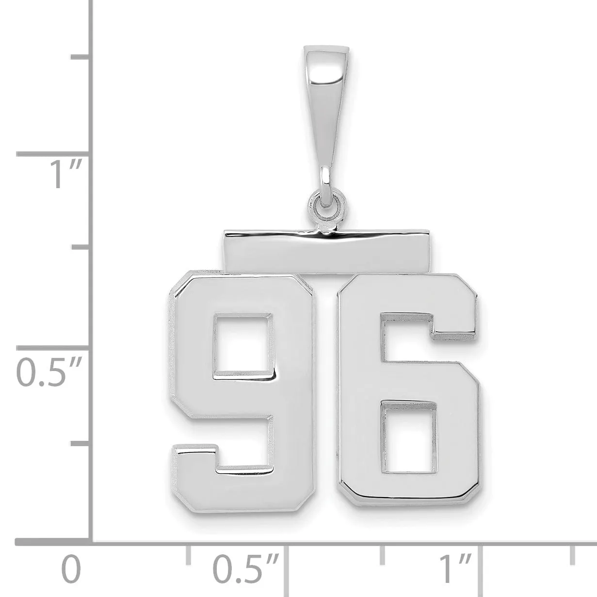 14k White Gold Polished Finish Medium Size Number 96 Charm Pendant