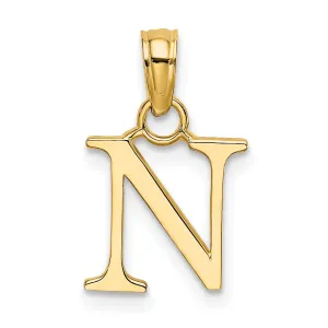 14K Yellow Gold Block Design Small Letter N Initial Charm Pendant