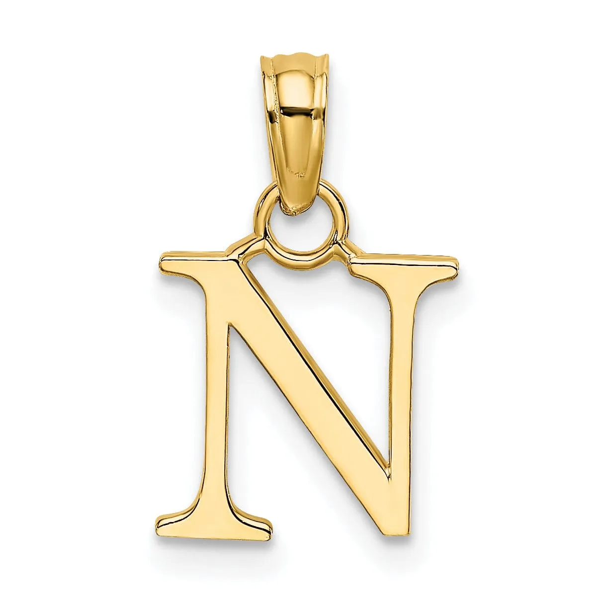 14K Yellow Gold Block Design Small Letter N Initial Charm Pendant