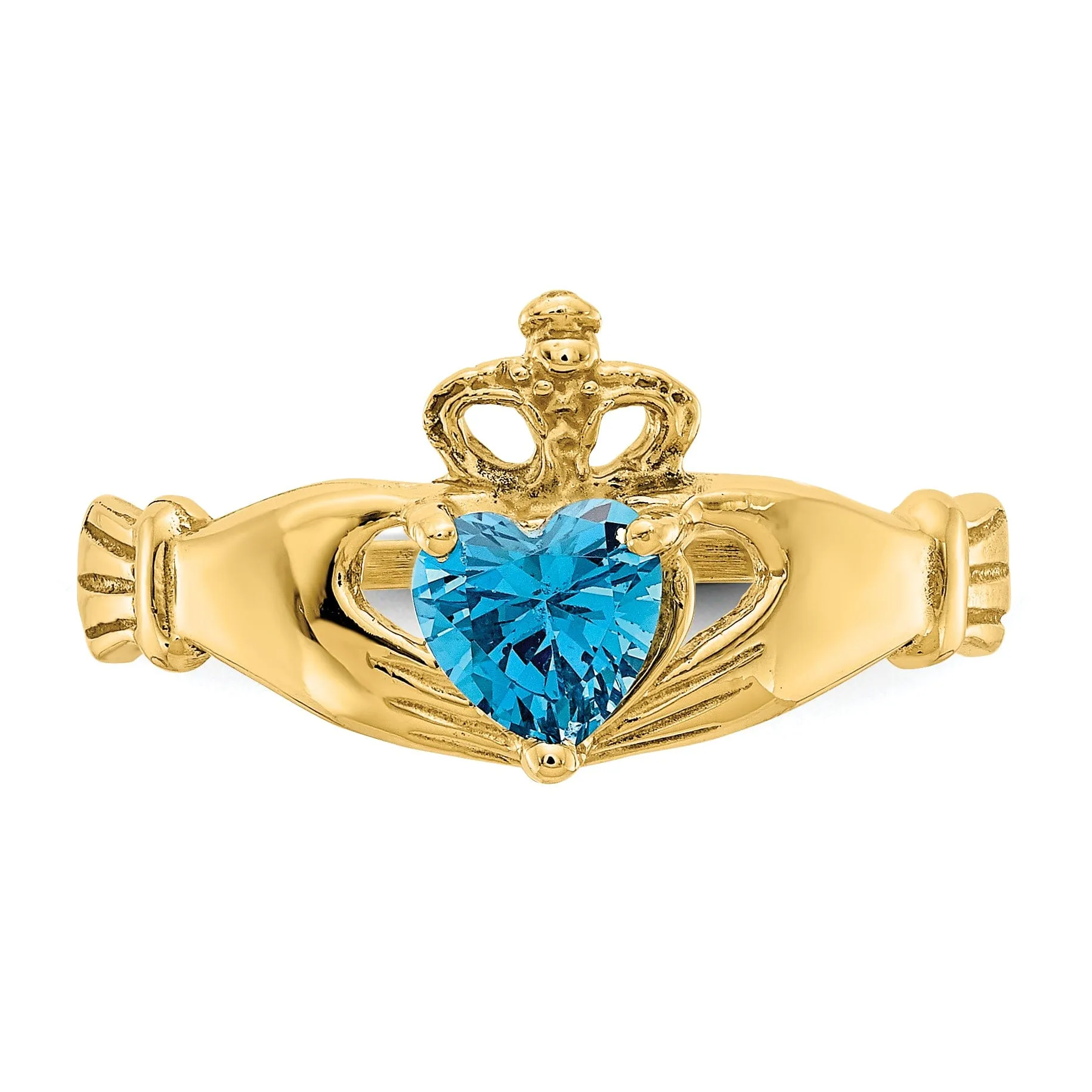 14k Yellow Gold CZ Birthstone Claddagh Heart Ring