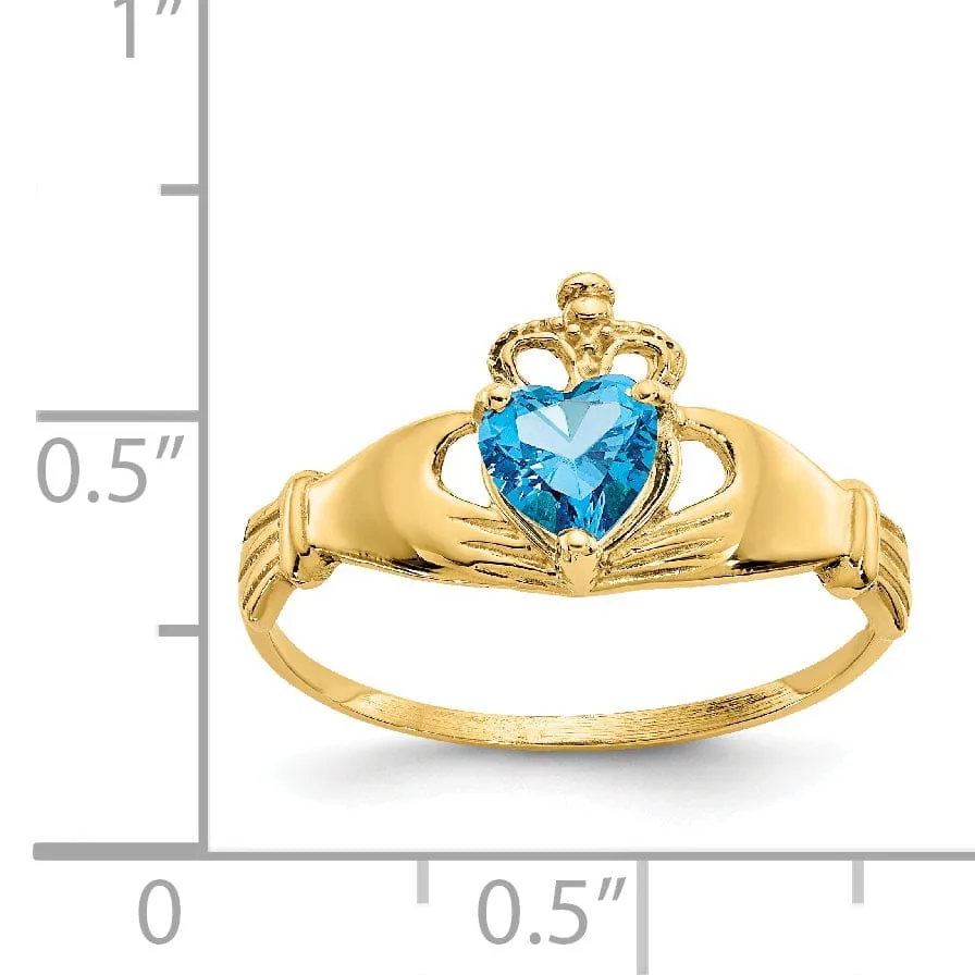 14k Yellow Gold CZ Birthstone Claddagh Heart Ring