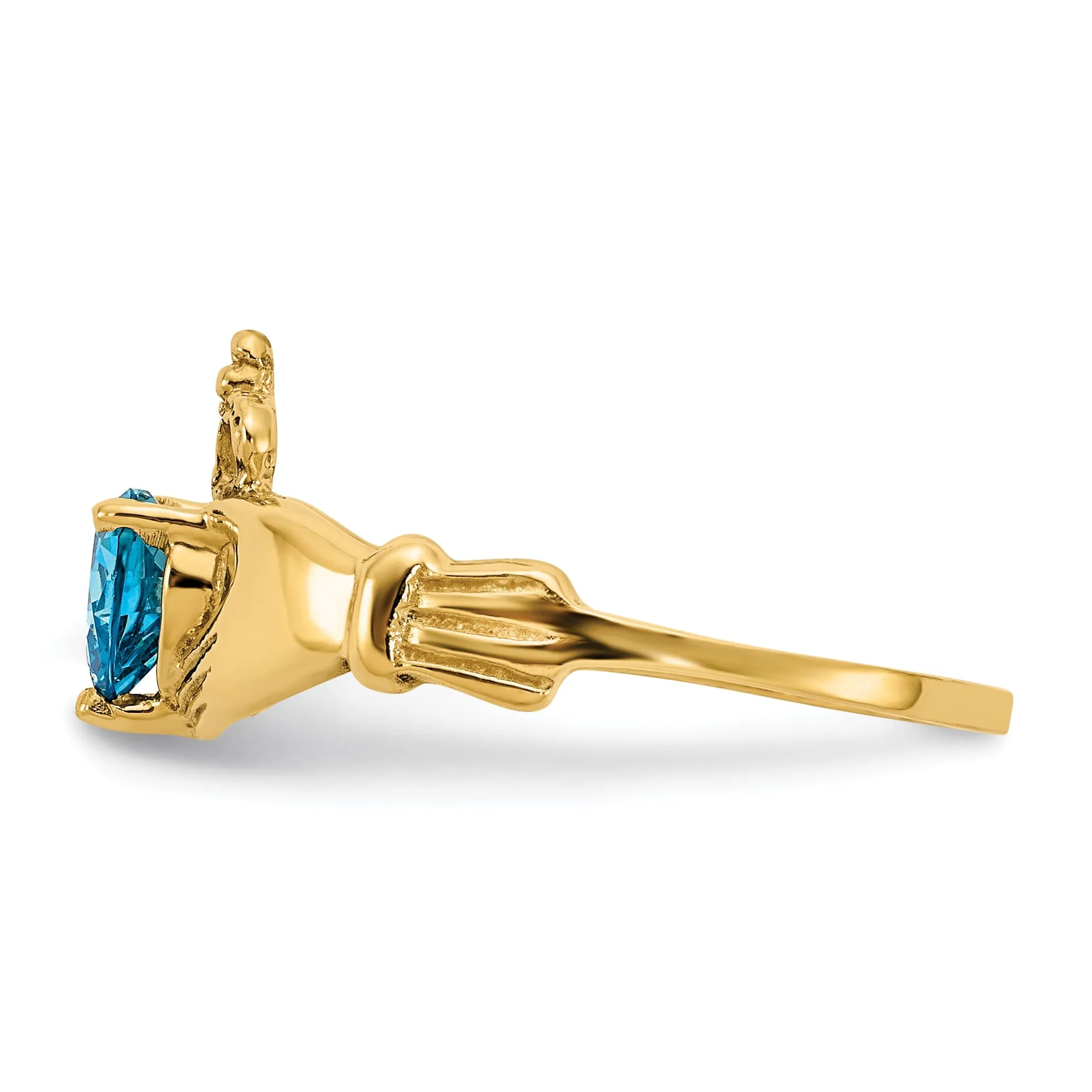 14k Yellow Gold CZ Birthstone Claddagh Heart Ring