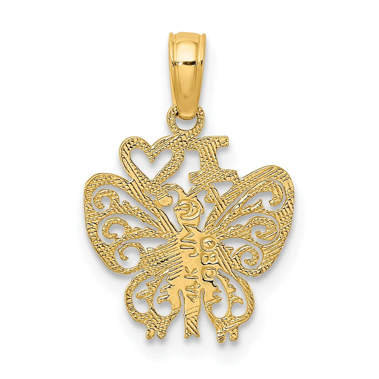 14K Yellow Gold I HEART Butterfly Charm Pendant