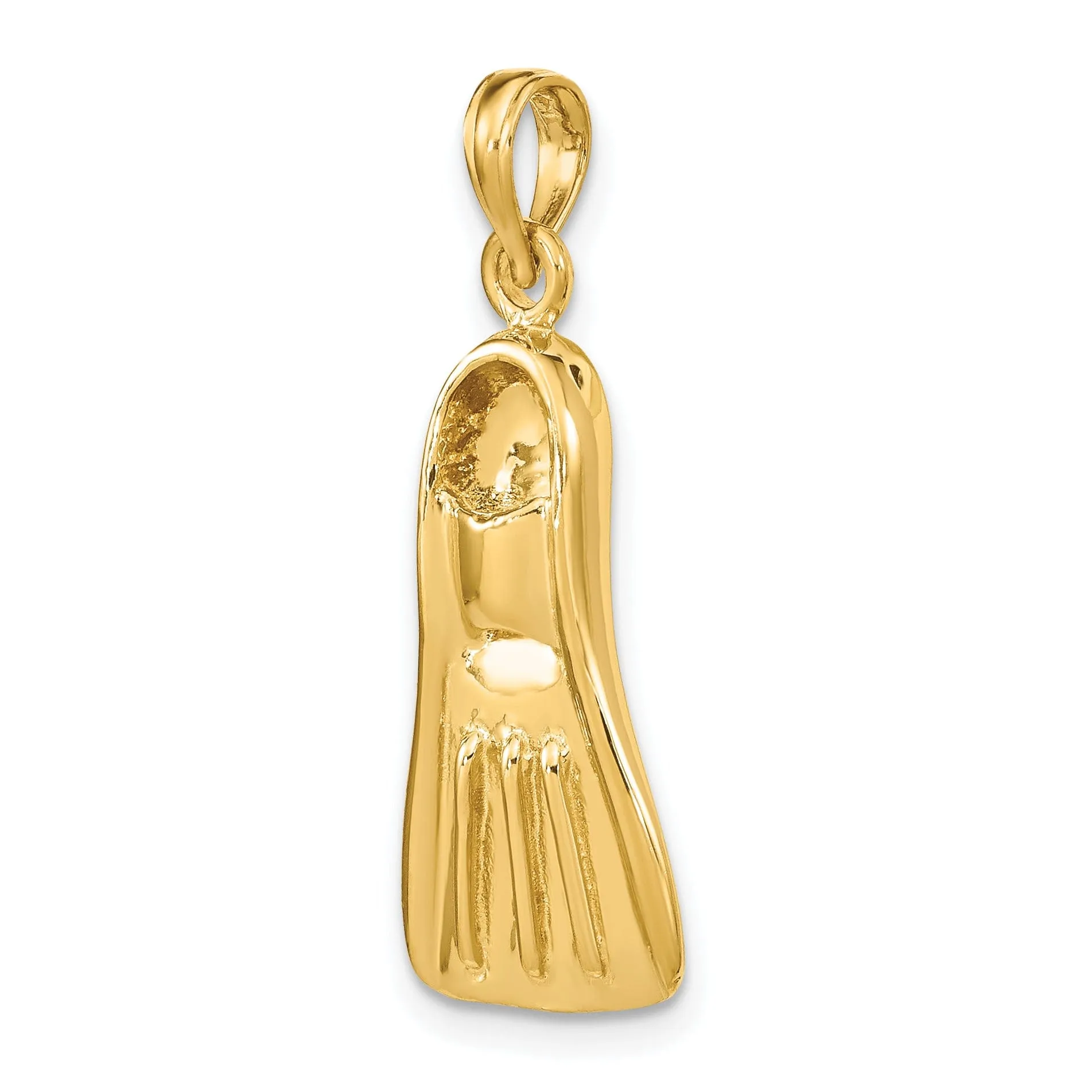 14K Yellow Gold Polish Finish 3-Dimensional Scuba Flipper Charm Pendant