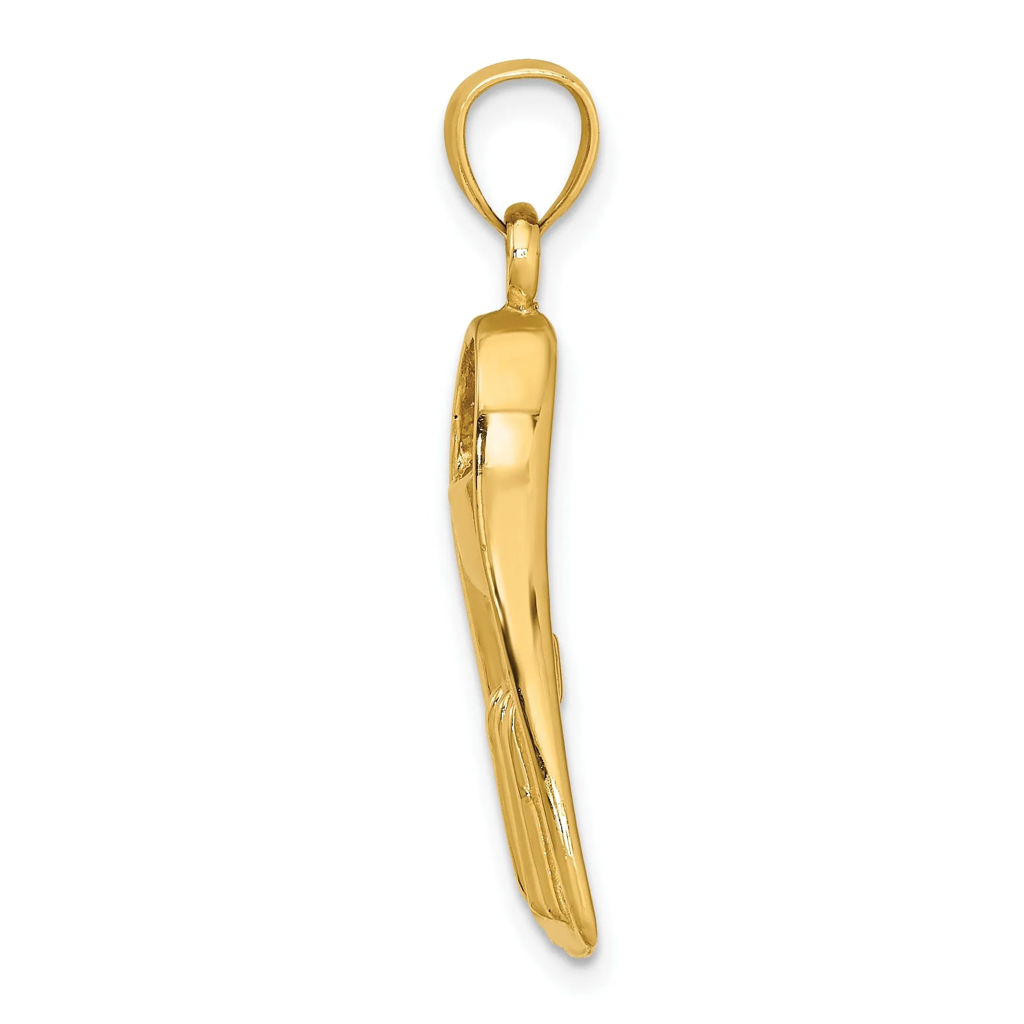 14K Yellow Gold Polish Finish 3-Dimensional Scuba Flipper Charm Pendant