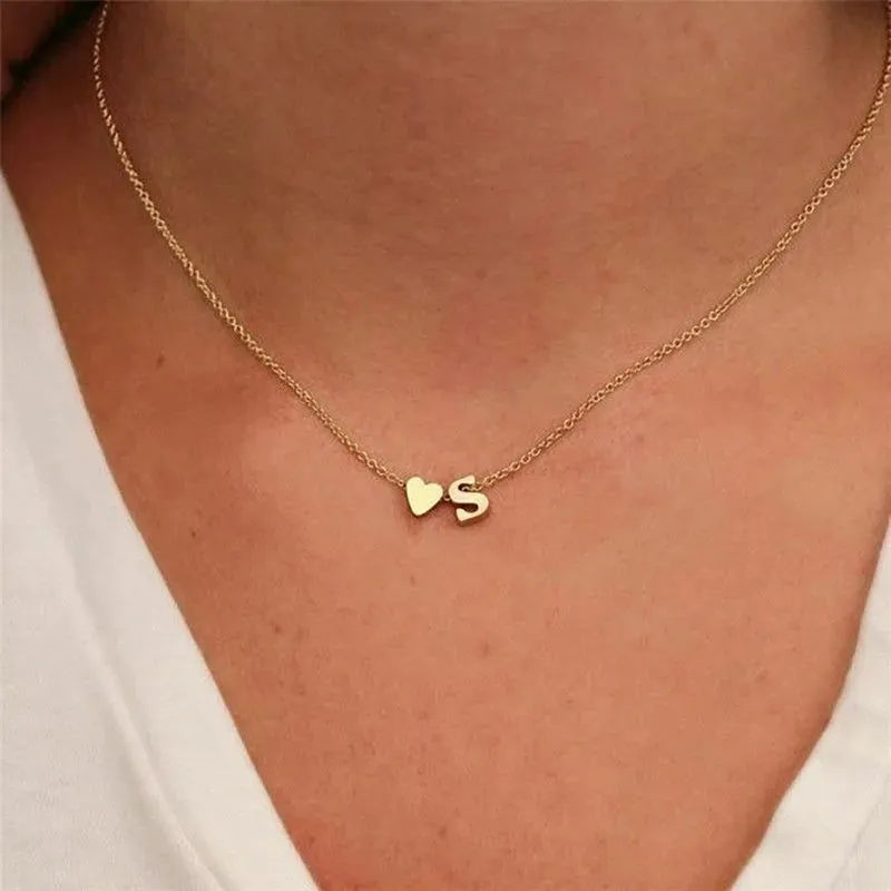 18K Gold Plated Initial Heart Letter Necklace SLR