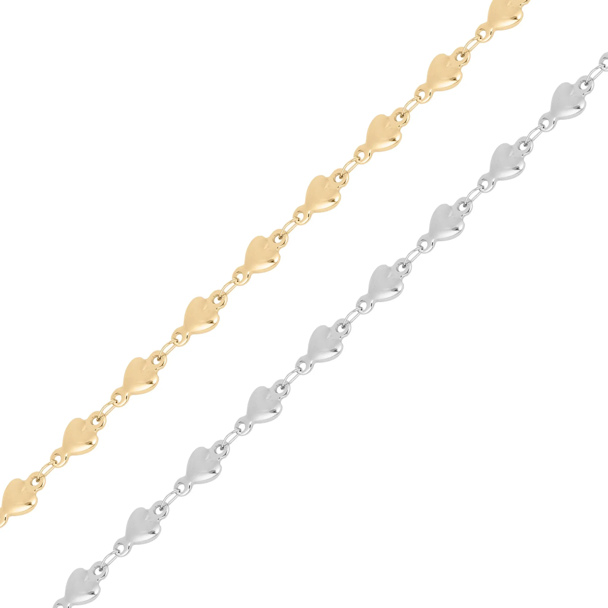 18K Gold PVD Stainless Steel Heart Connector Chain - By The Foot / SPL1022