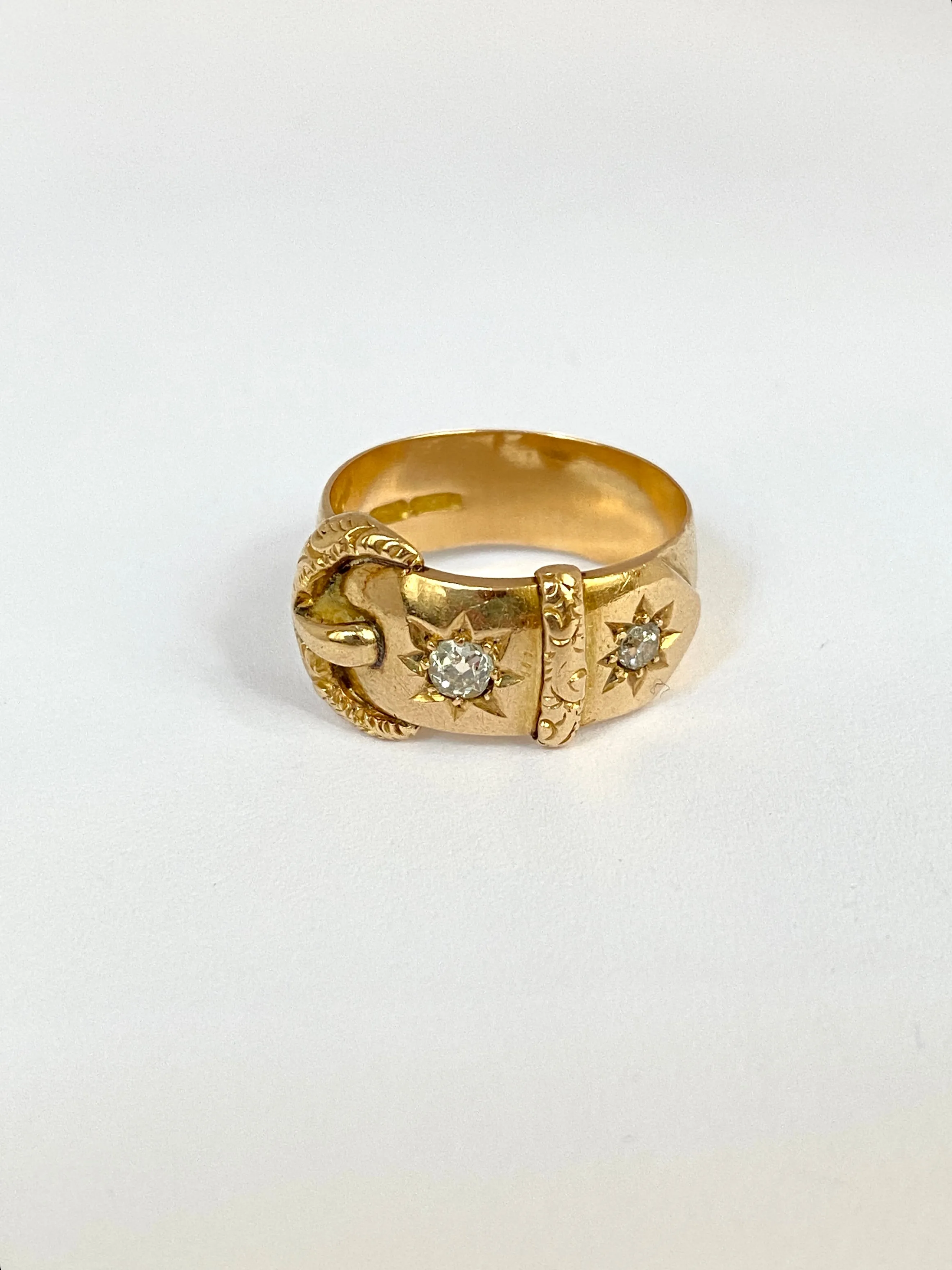 3rd payment Mel, 18ct Gold Double Diamond Starburst Buckle Ring, Hallmarked, Birmingham, 1917