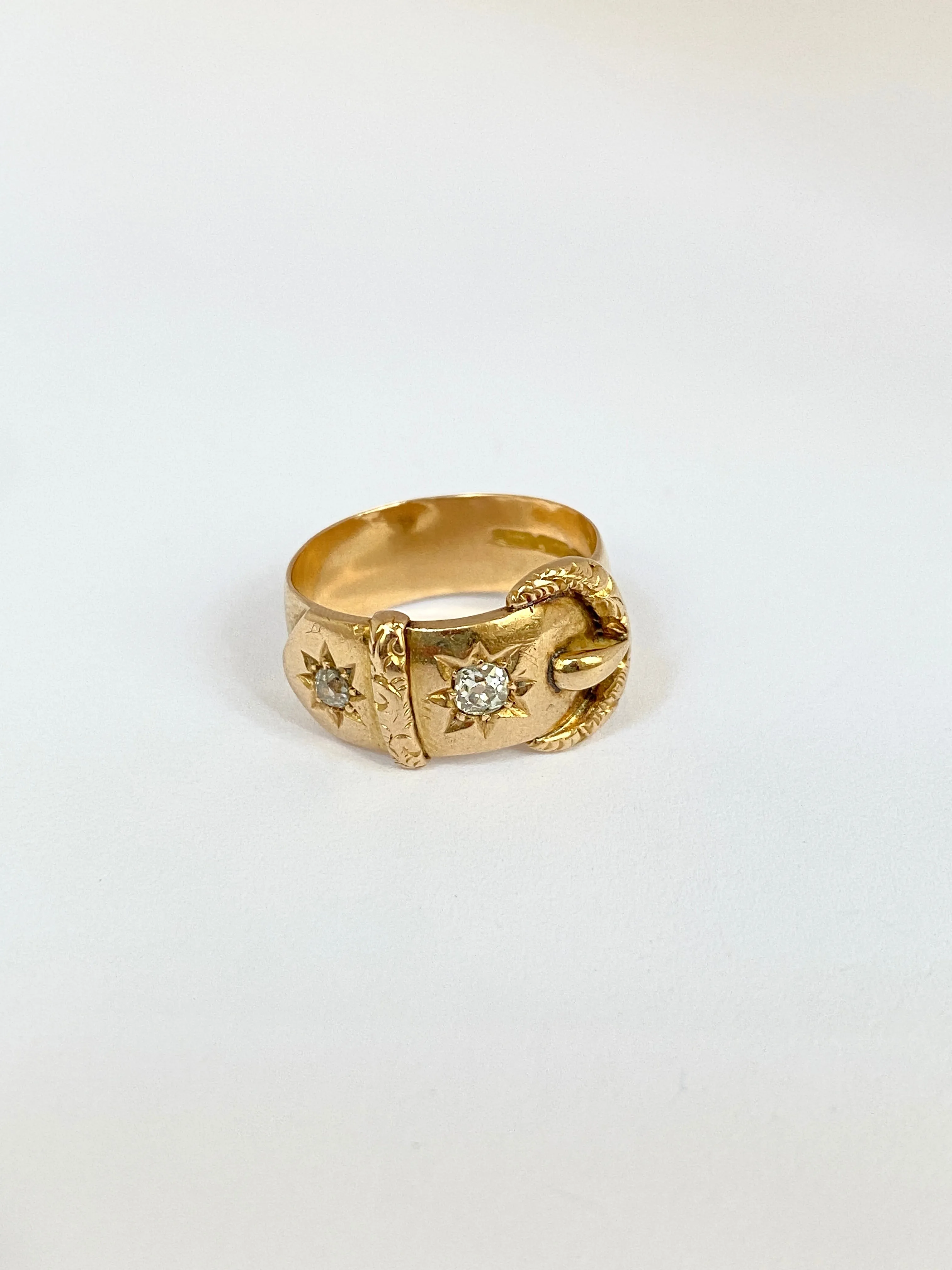 3rd payment Mel, 18ct Gold Double Diamond Starburst Buckle Ring, Hallmarked, Birmingham, 1917