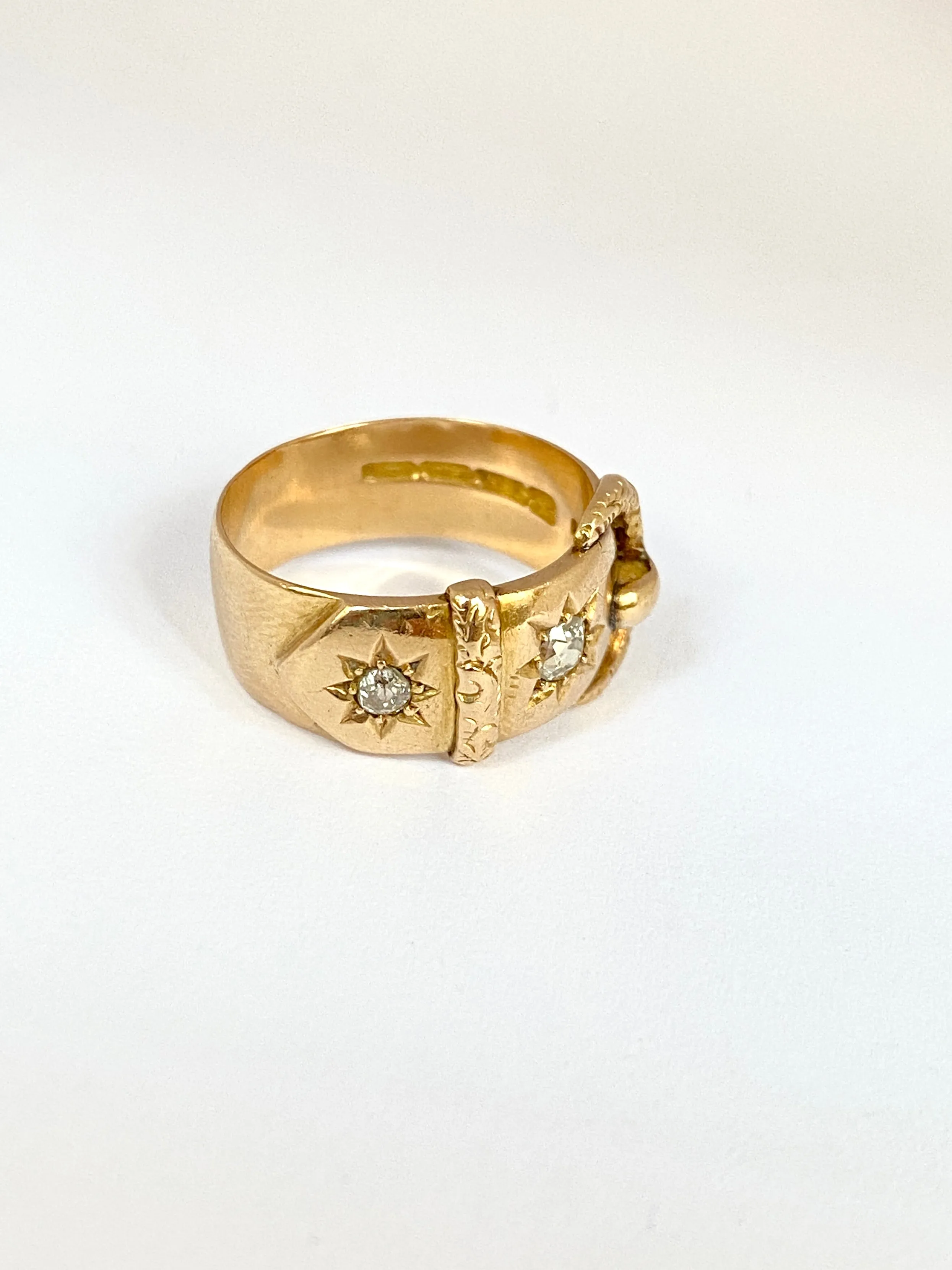 3rd payment Mel, 18ct Gold Double Diamond Starburst Buckle Ring, Hallmarked, Birmingham, 1917