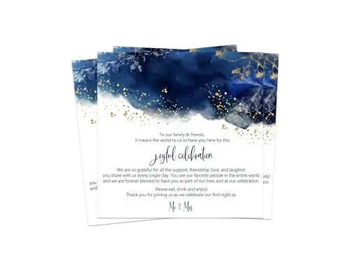 50-Pack Navy Watercolor Wedding Thank You Cards - 4x4 Reception Table Favors