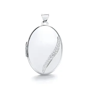 9ct White Gold Diamond Photo Locket Pendant, Women's Oval Shape, 33mm, 16" - 20", Premium Gift Box Included