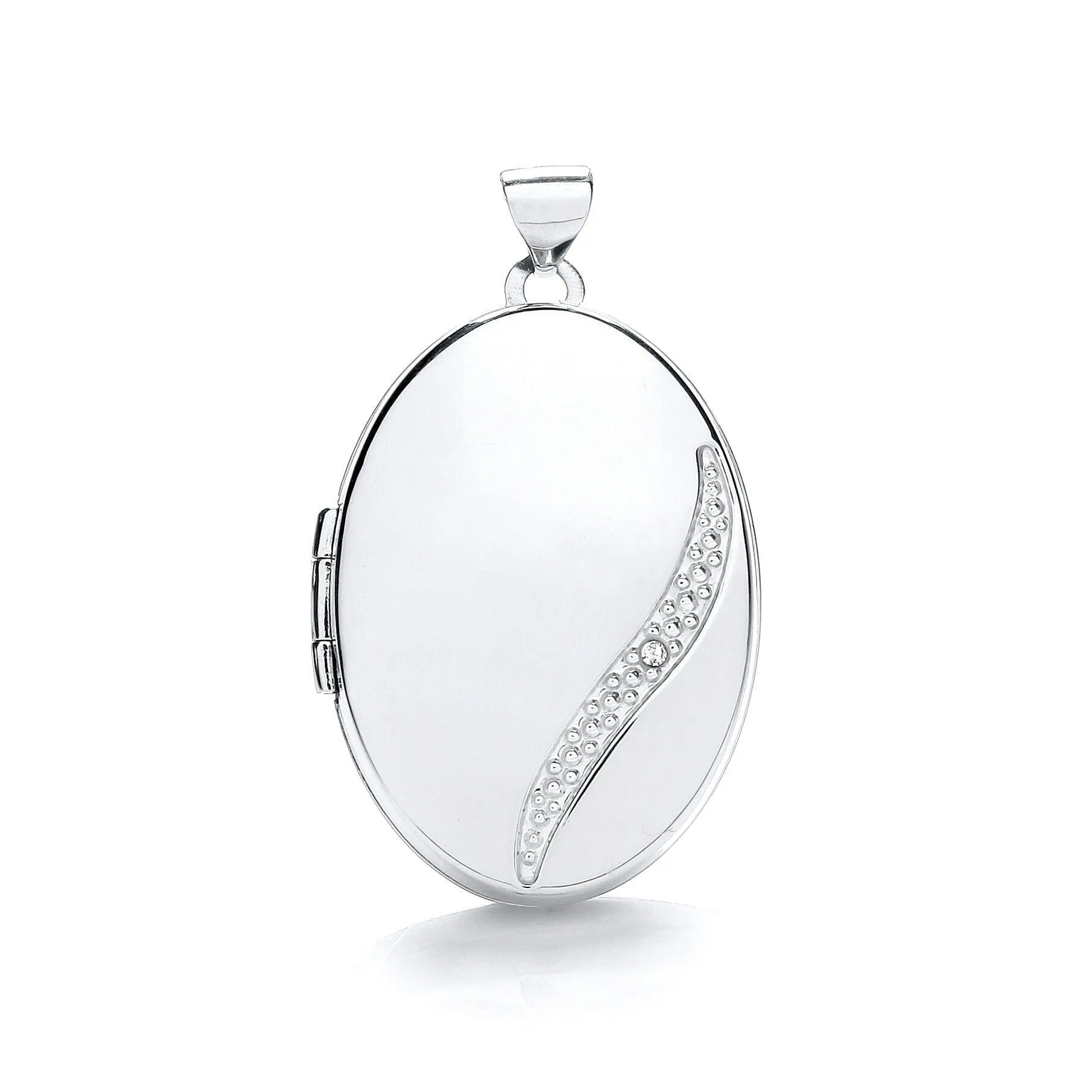 9ct White Gold Diamond Photo Locket Pendant, Women's Oval Shape, 33mm, 16" - 20", Premium Gift Box Included