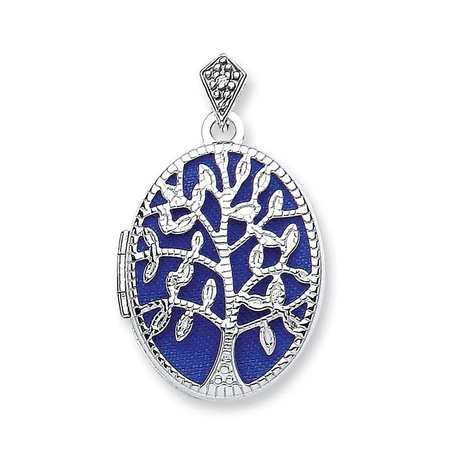 9ct White Gold Family Tree Oval Locket, Cherished Memories, 29mm, Chain Options 16" - 20", Gift box included