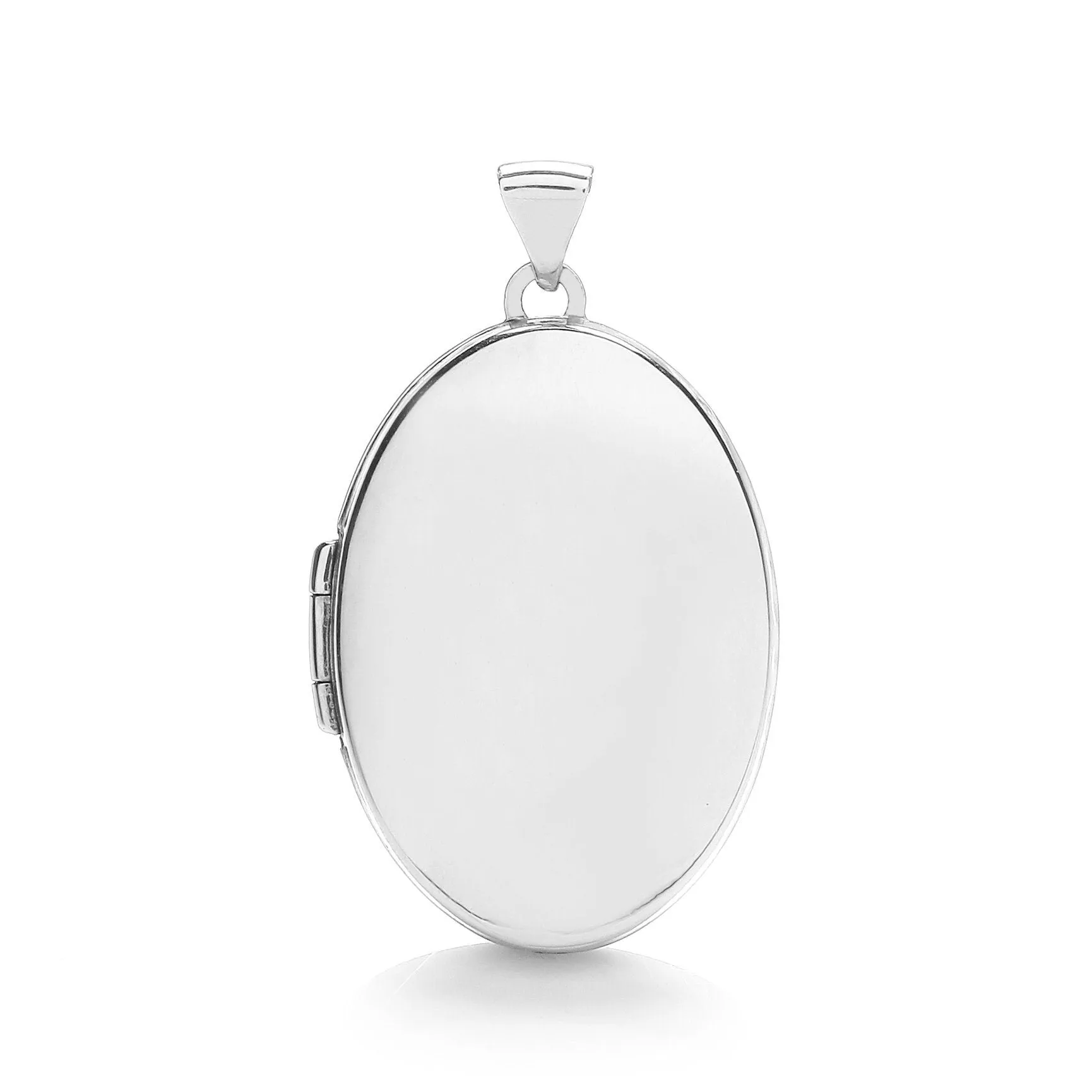 9ct White Gold Photo Locket Pendant for Women, Large Oval Shape, 34mm, 16" - 20", Luxury Gift Box