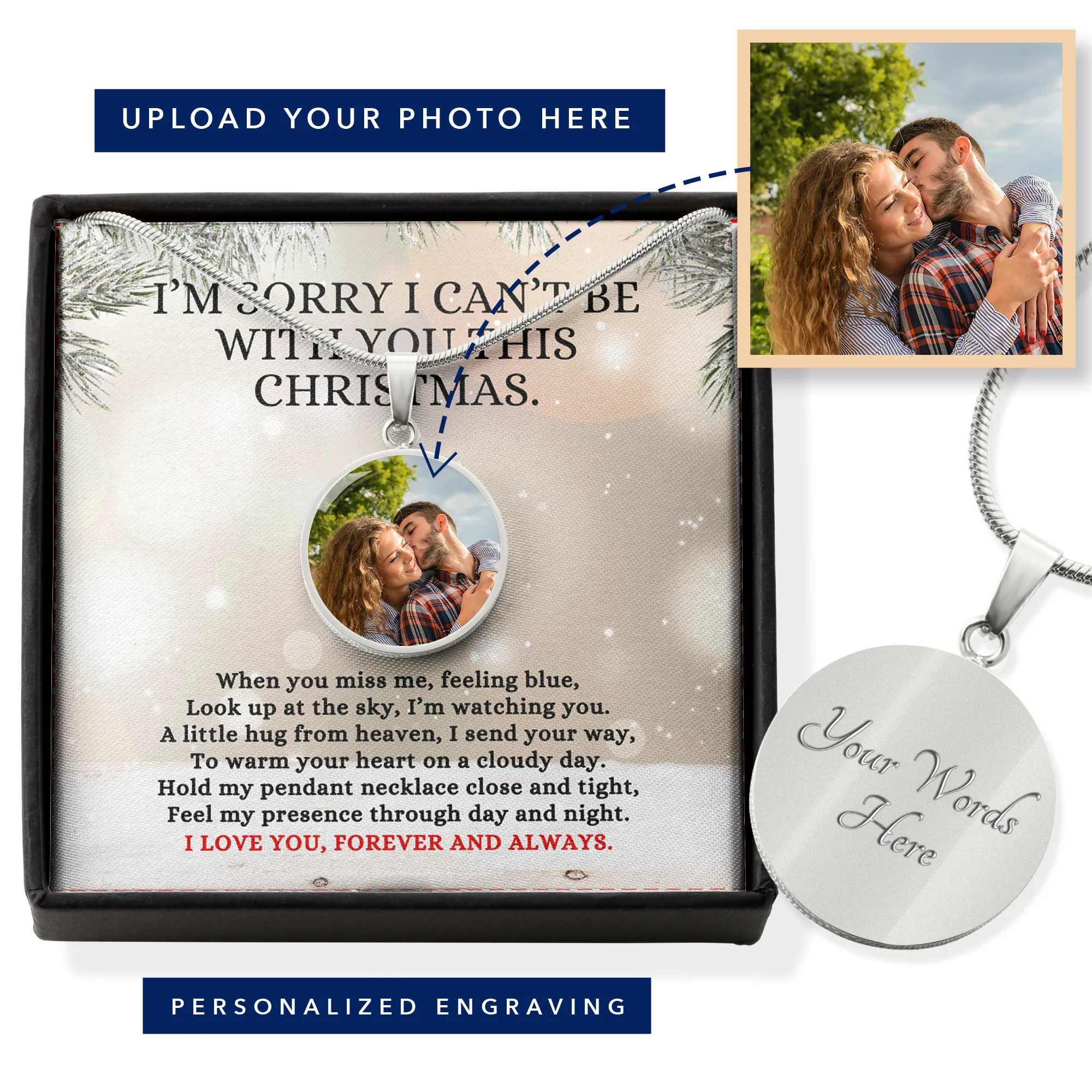 A Little Hug From Heaven Poem Custom Photo Round Pendant Necklace Remembrance Keepsake