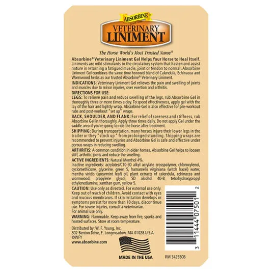 Absorbine Veterinary Liniment Gel- 12oz