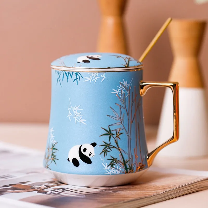 Adorable Ceramic Panda Coffee Cups With Lid Spoon