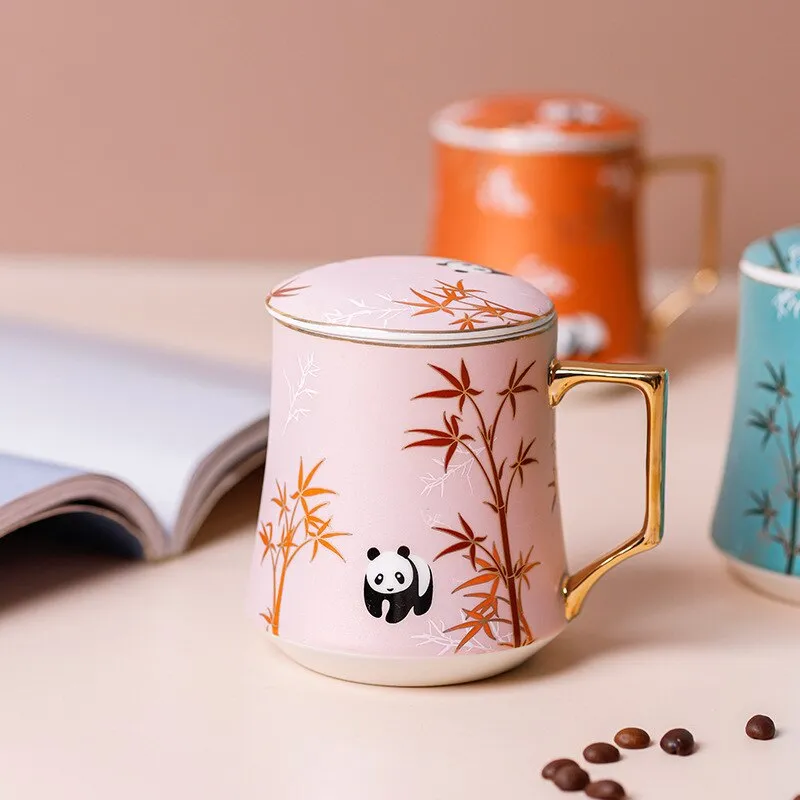 Adorable Ceramic Panda Coffee Cups With Lid Spoon