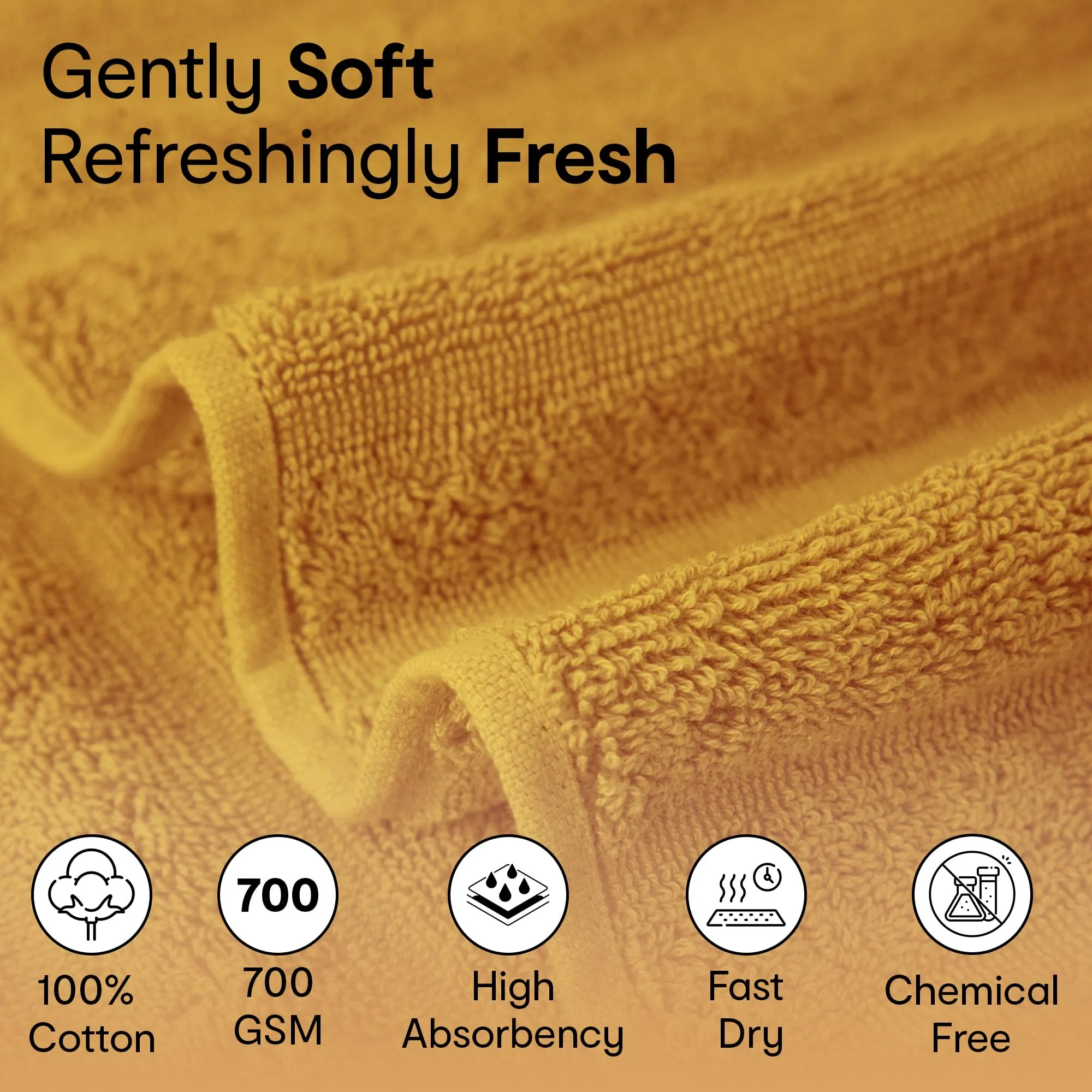 Anko Australia 100% Cotton 700 GSM Large Ribbed Bath Towel | Set of 1 | Super-Soft, Absorbent, Quick-Drying | Mustard Towel for Men, Women & Kids | 135x68 cm |Travel, Gym, Spa Towel