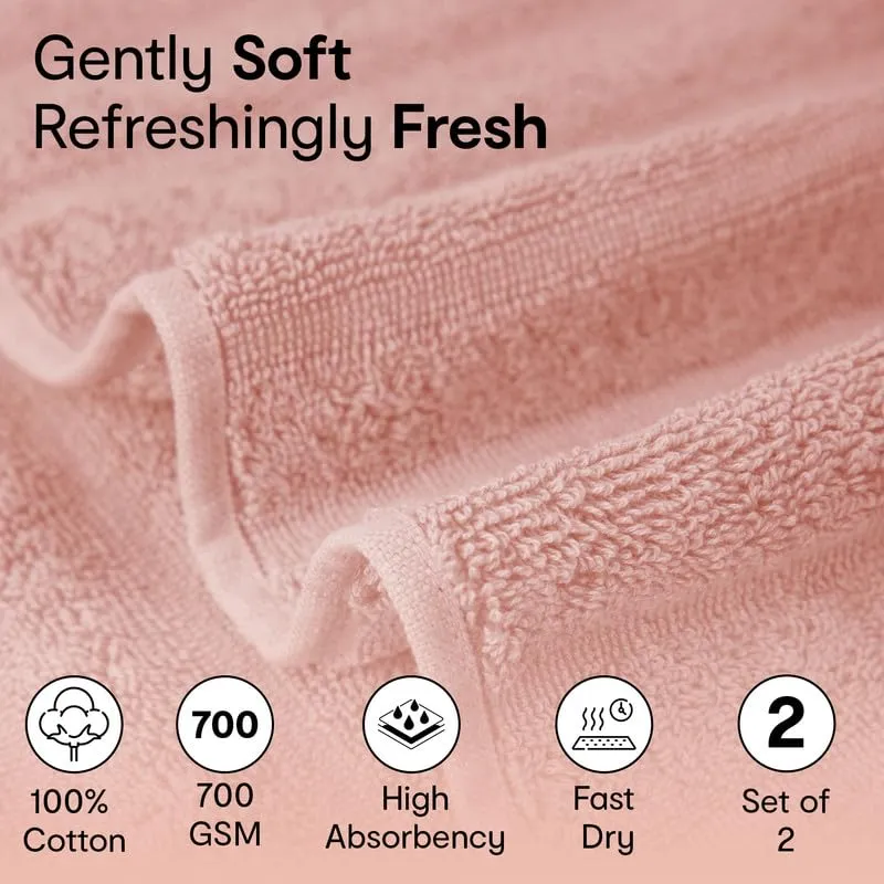 Anko Australia 100% Cotton 700 GSM Large Ribbed Bath Towel | Set of 2 | Super-Soft, Absorbent, Quick-Drying | Pink & Dark Grey Towel for Men, Women & Kids | 135x68 cm |Travel, Gym, Spa Towel