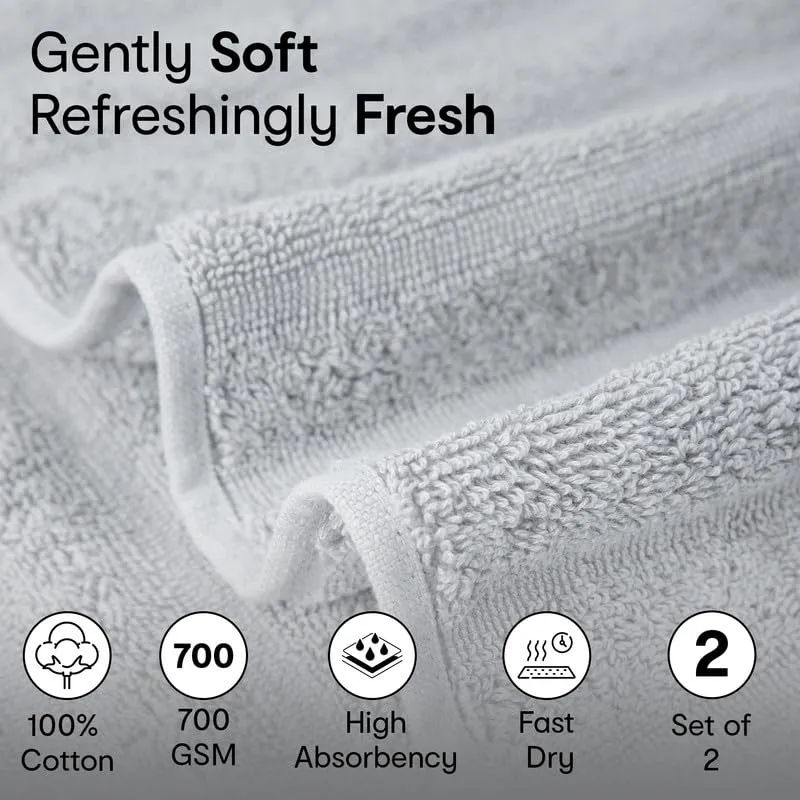 Anko Australia 100% Cotton 700 GSM Large Ribbed Bath Towel | Set of 2 | Super-Soft, Absorbent, Quick-Drying | White & Grey Towel for Men, Women & Kids | 135x68 cm |Travel, Gym, Spa Towel