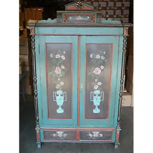 Antique Old Wooden Painted Armoire