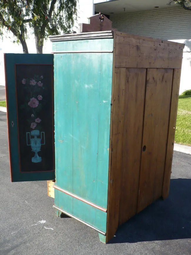 Antique Old Wooden Painted Armoire