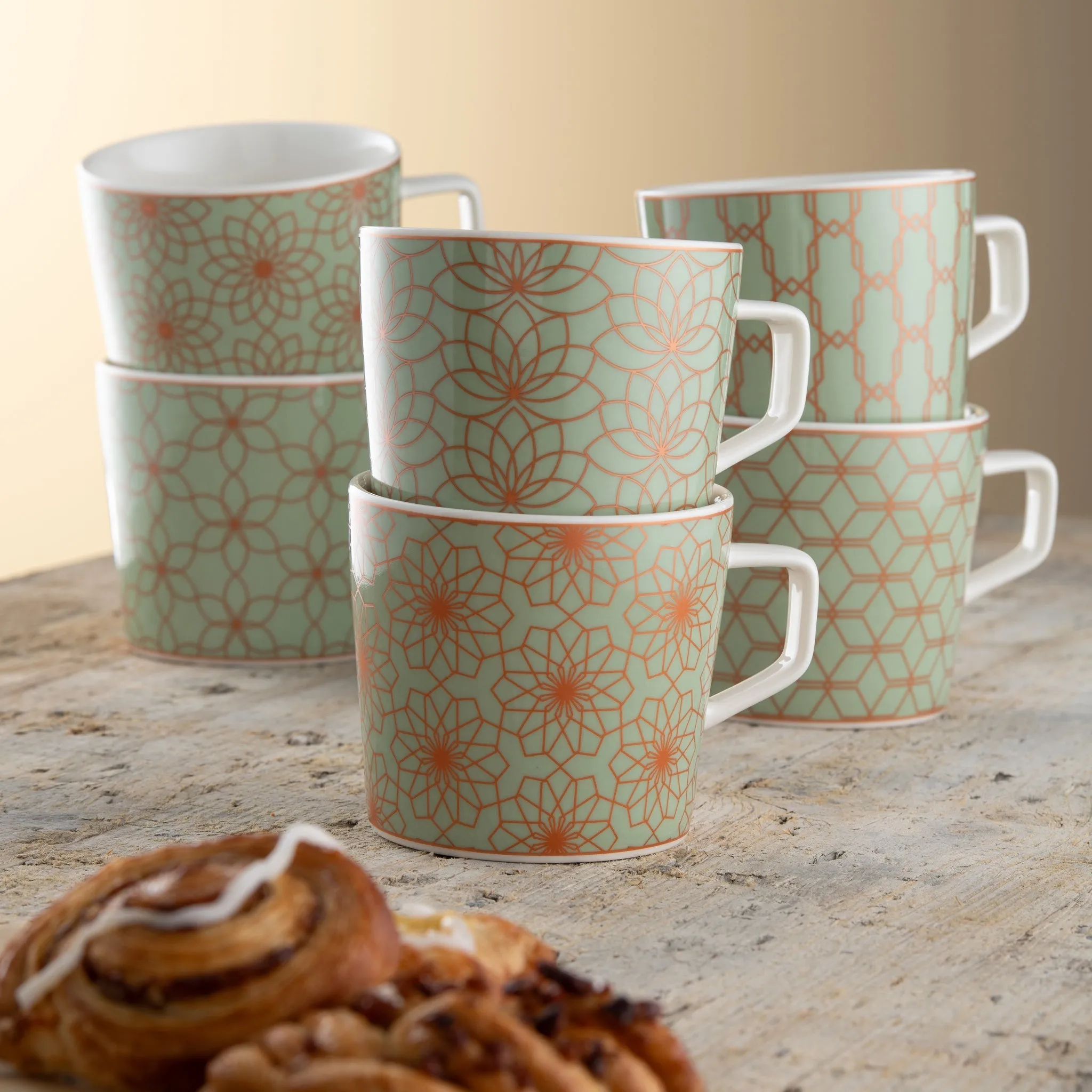 Aynsley Sage & Copper Mugs Set of 6