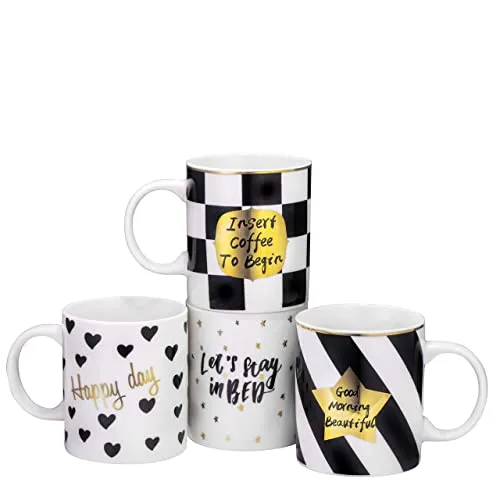 Bruntmor 18 Oz Coffee Mug Set of 6 18 Ounces Black and Gold