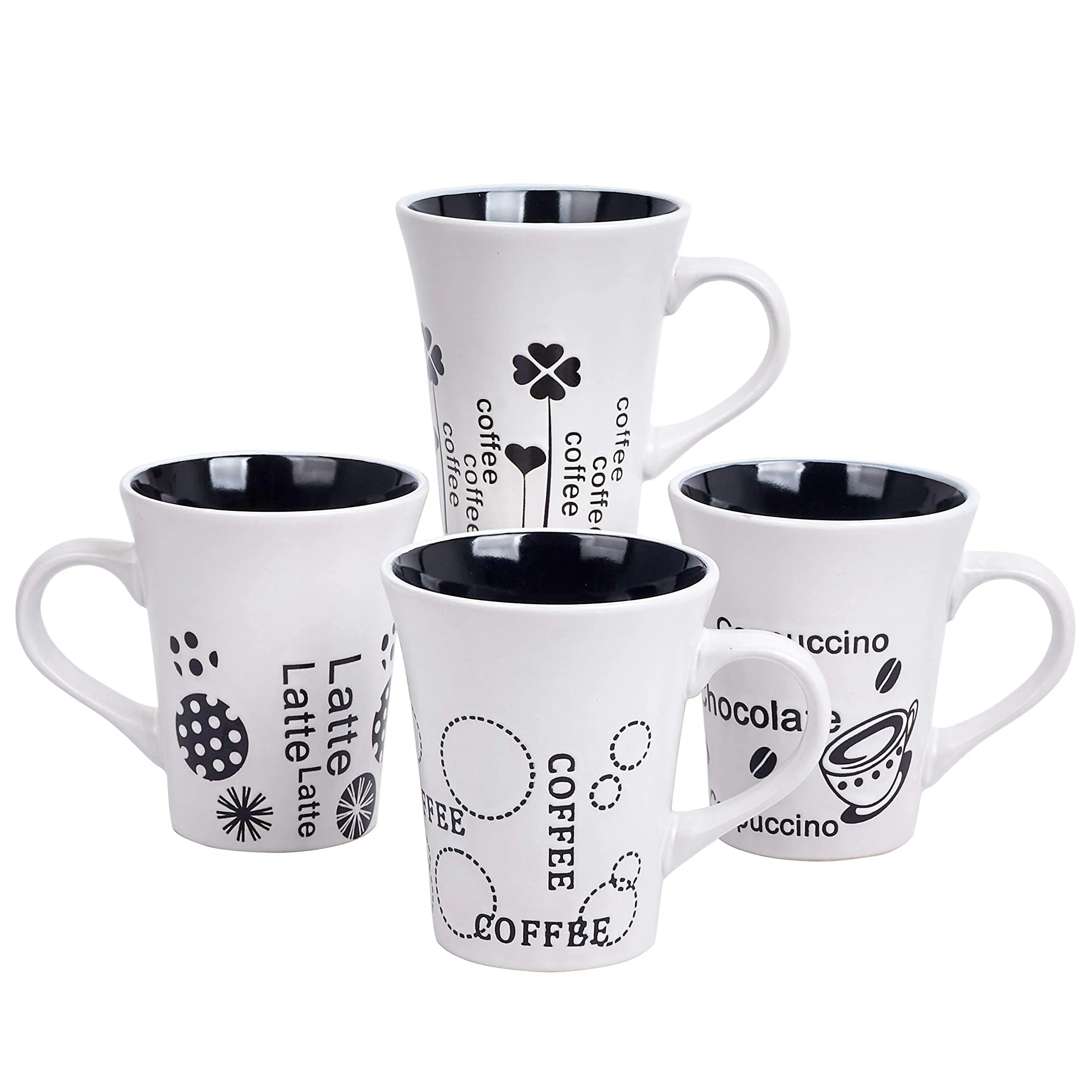 Bruntmor Set Of 4 Matte Black Novelty Coffee-Themed Sayings for Coffee, Tea, Cocoa, Large