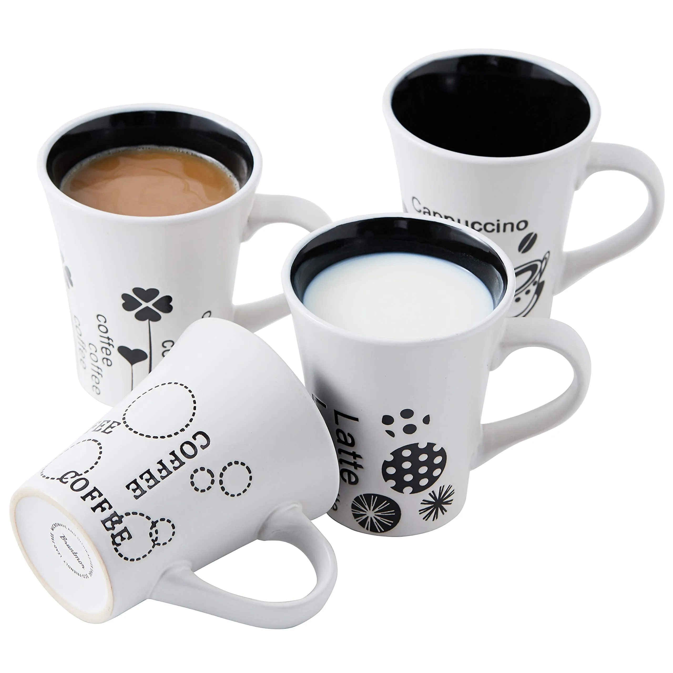 Bruntmor Set Of 4 Matte Black Novelty Coffee-Themed Sayings for Coffee, Tea, Cocoa, Large