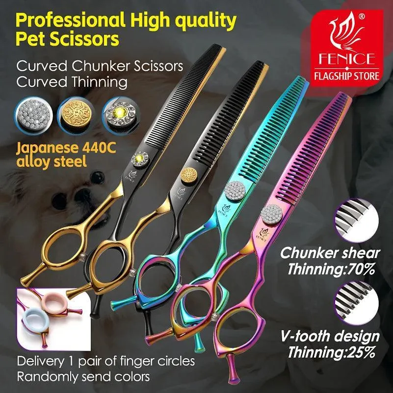 Curved Pet Grooming Shears: Professional Stainless Steel Blades for Cats and Dogs - Stylish, Ergonomic Design