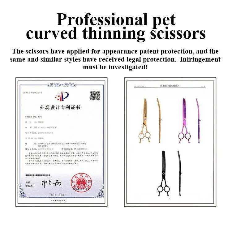 Curved Pet Grooming Shears: Professional Stainless Steel Blades for Cats and Dogs - Stylish, Ergonomic Design