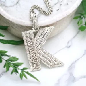 Diamond Baguette Initial Mini Letters Pendant Necklace