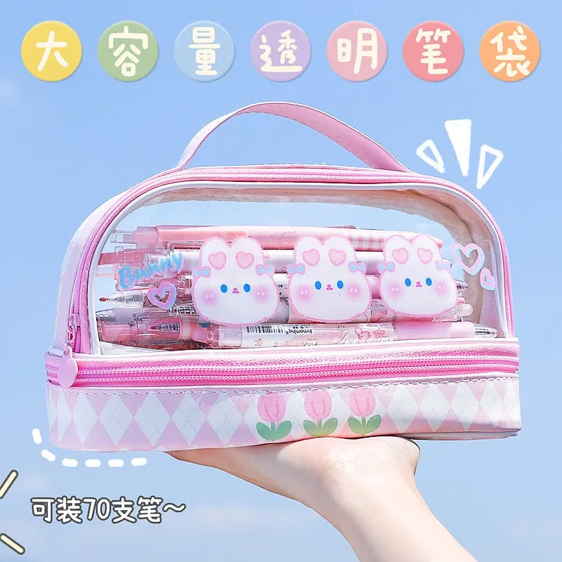 Double-Layer Transparent Pencil Bag