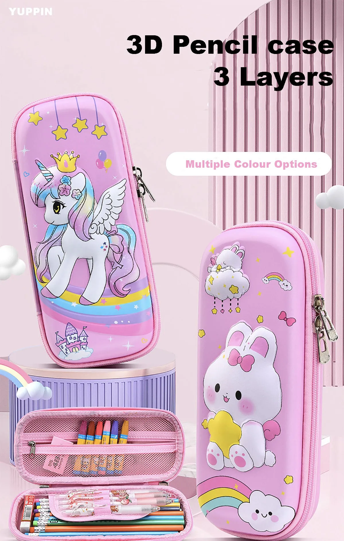 Fancydresswale Pencil Box 3D Pencil Pouch and Stationery Set Large Capacity for Boys and Girls (Unicorn Princess)