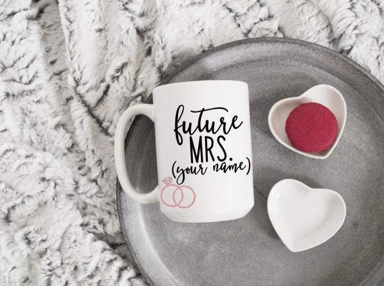 Future Mrs. bridal engagement coffee mug gift with personalization