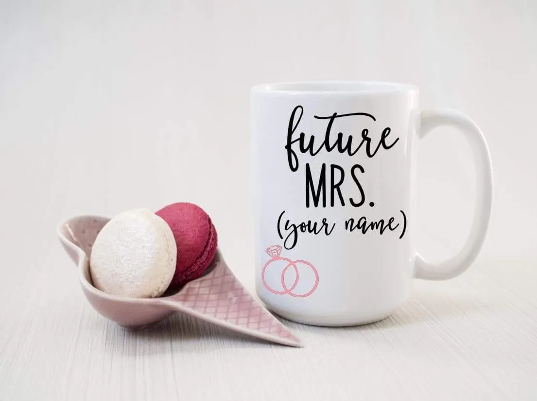 Future Mrs. bridal engagement coffee mug gift with personalization