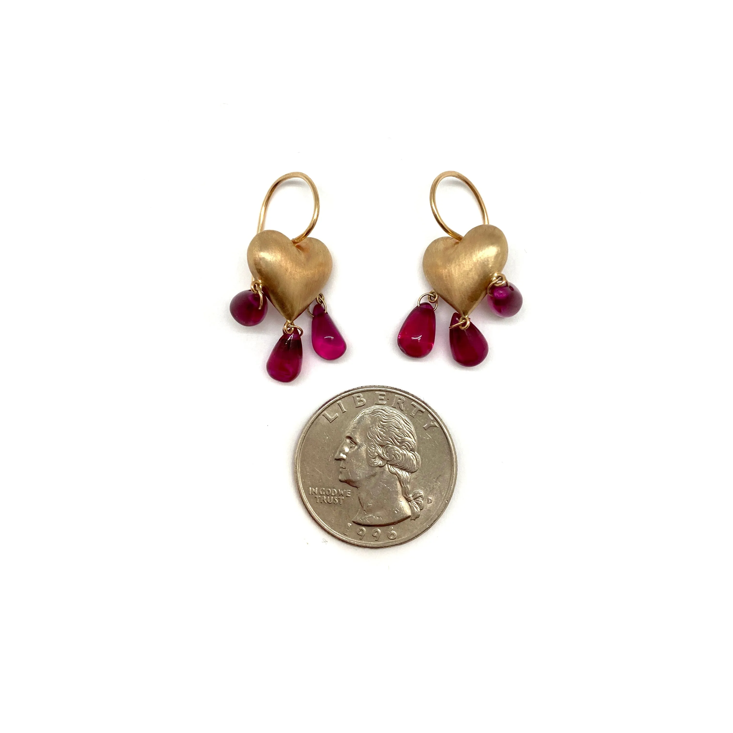 Gold and Ruby Heart Earrings