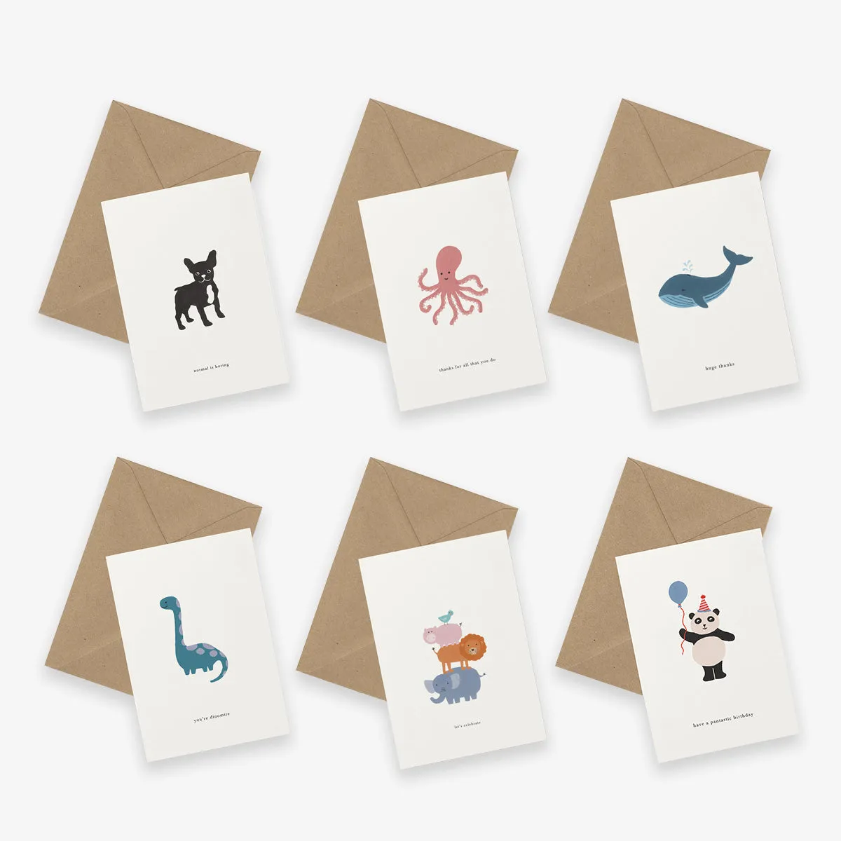 GREETING CARD SET OF 6 // CUTE ANIMALS