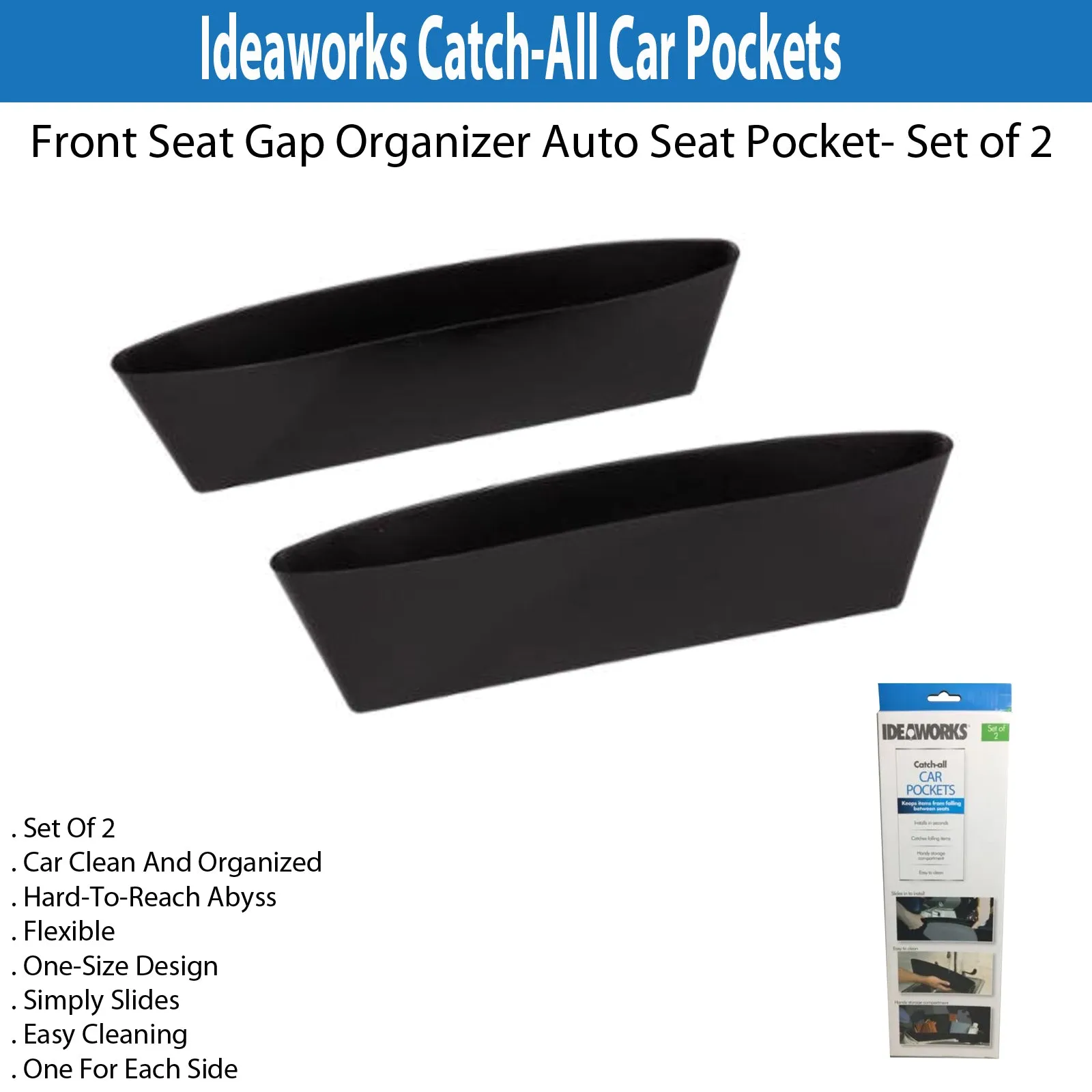 Ideaworks Catch-All Car Pockets - Front Seat Organizer (Set of 2)