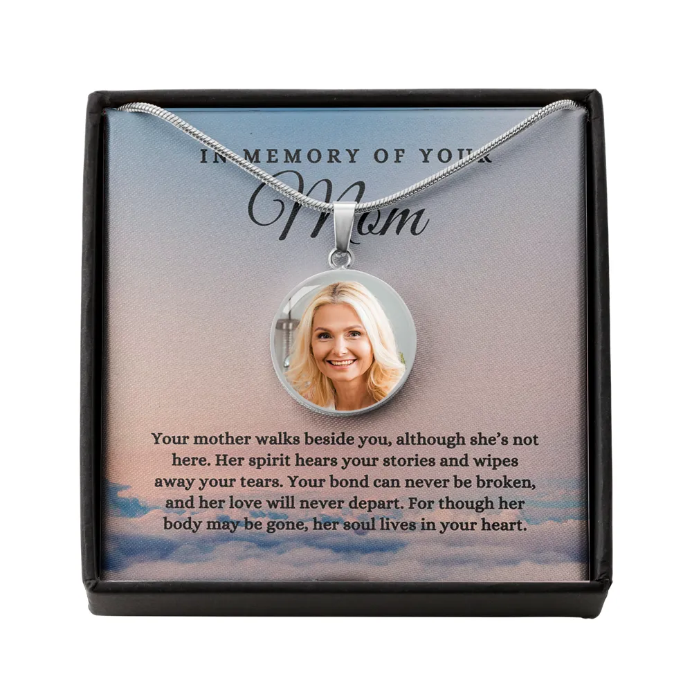 In Memory of your Mom Remembrance Memorial Custom Round Pendant Photo Necklace