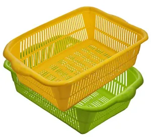 Kuber Industries 2 Pieces Plastic Kitchen Dish Rack Drainer Vegetables and Fruits Basket Dish Rack Multipurpose Organizers,Large Size,Green & Yellow - KUBMART791